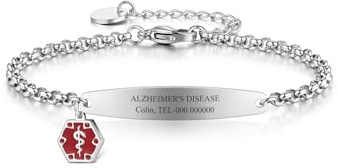 PiercingJak Notfallarmband Personalisiertes Armband mit Name Telefonnummer Notruf Senioren Epilepsie Allergie SOS ID Tag Armbänder Medizinisches Notfall-Armband Edelstahl Armkette für Männer Frauen