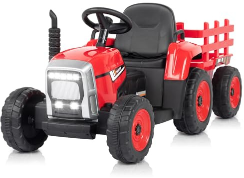 LALAHO Kinder Traktor mit abnehmbarem Anhänger LED Musik USB Hupe