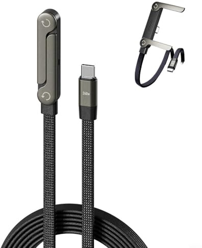 HEIBTENY 240 W schnelles Ladekabel mit integriertem seitlichem Telefonständer, 1,5 m Zinklegierung, Aluminium, TPE-Kabel, kompatibel mit Smartphones und Tablets für Home Office (240 W C-C)