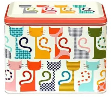 Elite tins Kate Rhees Cats Extra Large Tin Caddy, Multi Color, 19.5 x 15.4 x 7.5 cm, Food Storage Container