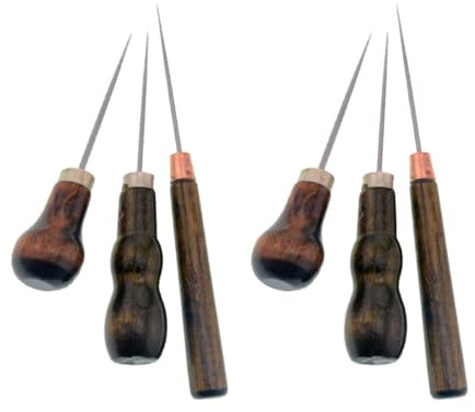 SMASOLO Kit Punteruoli da Cucito per Lavorazione Pelle, 6 Pezzi Punte Dritte e Cilindriche, Strumenti Fai da Te per Riparazione Scarpe, Tessuti e Accessori Artigianali