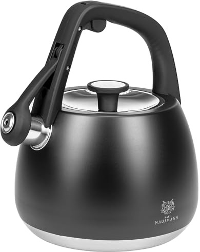 KARL HAUSMANN Hervidor de Agua para Inducción - 2.2L - Negro Tetera de Acero Inoxidable con Silbato y Asa que No se Calienta - Para Induccion, Gas y Vitroceramica - Chaleira