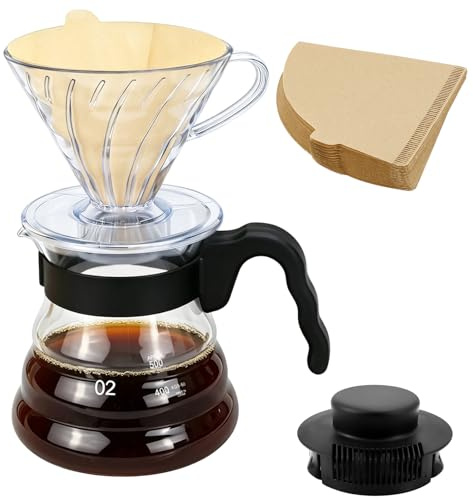 QIQN Juego de filtro de café para cafetera de goteo con jarra, colador de café, papel de filtro tamaño 02 (40 unidades)