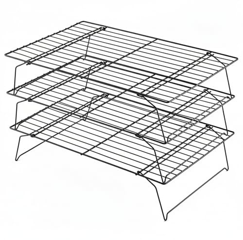 Winsome Cooling Rack for Baking | 3-Tier Non-Stick Wire Cooling Rack for Cake, Cookies, & Croissants | 40cm x 25cm Baking Rack Compatible with Standard Ovens | Cooling Tray for Preserving Crispness