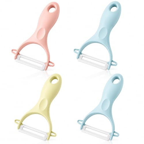 4PCS Vegetables Peeler Advanced Ceramic Peeler, Y Shape Easy Peelers for Kitchen, Ceramic Peeler with Plastic Handle, Potatoes Peelers for Fruits Vegetables, Blue Green Pink Colours