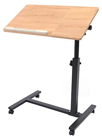 Tavolo a rotelle per computer portatile, scrivania regolabile altezza, piano girevole a 360° con 4 ruote bloccabili, postazione di lavoro, letto, divano, ufficio, scanalatura, ripiano in MDF in