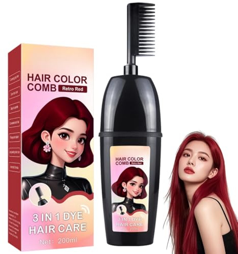 3-in-1 Hair Dye Comb for Root Touch Up & Hair Coverage,Comb for Ha/ir Coloring with Integrated Brush,Portable H/air Dye,Semi-Permanent Ha/ir D/ye,Plant Extract H/air D/ye,Gentle Temporary Coverage#Red