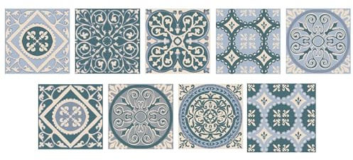 Carrelage Adhésif X9 10x10cm - Carreaux de Ciment Effet Réel, Tons Verts et Gris - Revêtement Mural Facile à Installer