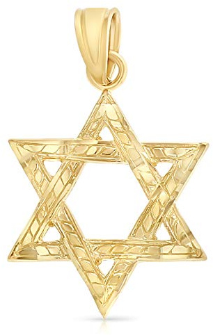 Ioka - 14K Yellow Gold Star of David Charm Tiny Size Jewish Pendant For Necklace or Chain
