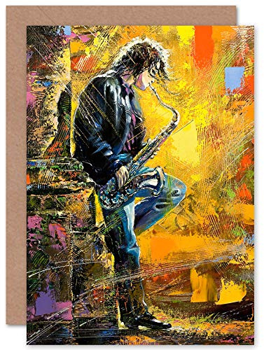 Fine Art Prints Musician Jazz Saxophone Greeting Card With Envelope Inside Premium Quality