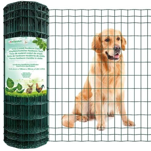 Amagabeli 1.22M X 25M Grillage Plastifié Carrée Grillage Résidentiel Soudé à Mailles Vert Grillage de Clôture Fil Maillage 50 x 100mm Enduit de PVC Métallique Grillage Jardin Bordure de Jardin Pelouse