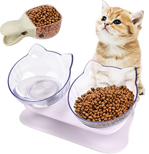 Legendog Fressnapf Katze Set - 15 ° Katzennapf ErhöHt Doppelnapf Katzen Futternapf Mit StäNder Personalisierte Wassernapf Haustier Napf für Katzen und Kleine Hunde
