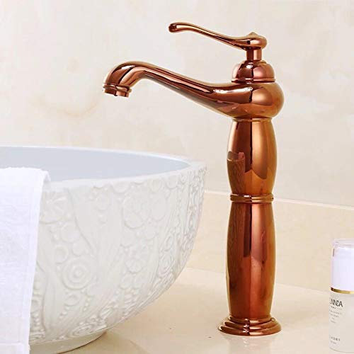 YHSGY Waschtischarmaturen Alle Kupfer Antiken Aufsatzbecken Heißen Und Kalten Wasserhahn Einlochmontage Erhöhung Waschbecken Retro Goldenen Wasserhahn