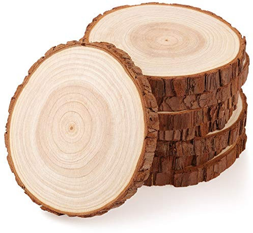 Fuyit Holzscheiben 8 Stücke Holz Log Scheiben 13-14 cm Unvollendete Holzkreise Ungebohrte Holzkreise ohne Loch für DIY Handwerk Holz-Scheiben Hochzeit Mittelstücke Weihnachten Dekoration Baumscheibe