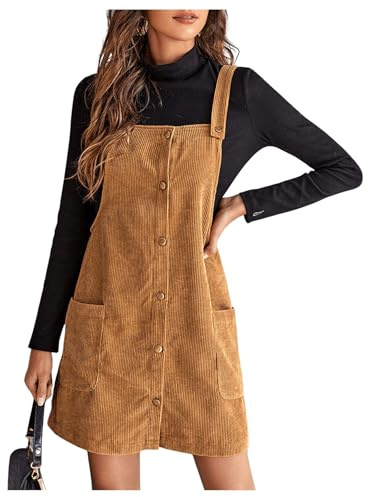 Floerns Robe en velours côtelé boutonnée avec poches pour femme - marron - Taille XS