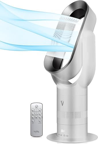 VORTEX AIR Pro Bladeless Heater and Cooler in White & Silver - Quiet Modern Floor Oscillating Tower Fan with Adjustable 10 Speed Settings - 1650W
