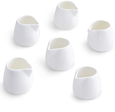 TAMAYKIM Keramik-Sahnekännchen, Mini-Sahnekännchen, weißes Porzellan, klassische Milchkännchen für Kaffee, Tee, Milch, Marmelade, Saucen, 6 Stück