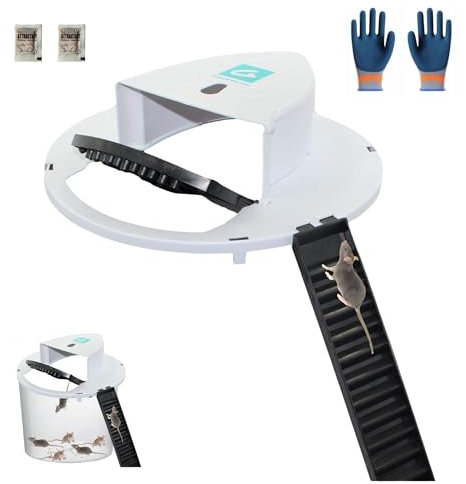 Trappola ecologica per topi e ratti - Riutilizzabile - Non letale - Efficace e intelligente - In plastica con guanto riutilizzabile e 2 confezioni di esca incluse - Inclinabile - Uso esterno e interno