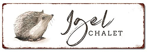 Interluxe Metallschild - Igel Chalet - Geschenk für Tierliebhaber Naturliebhaber Gartenschild