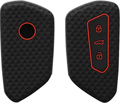 kwmobile Autoschlüssel Silikon Hülle kompatibel mit VW Golf 8 3-Tasten Autoschlüssel - Schlüsselhülle in Schwarz Rot