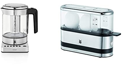 WMF Küchenminis 2 in 1 Vario Wasserkocher mit Temperatureinstellung, 1,0l, 1900 W, Teekocher Glas mit Teebeutelhalter und Sieb & Küchenminis 2-Eier-Kocher, Eierkocher für 1-2 Eier, 250 W