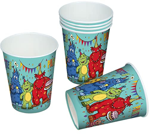 TIB Heyne 8 Becher * LUSTIGE Monster * für Kindergeburtstag und Mottoparty | Kinder Geburtstag Party Partybecher Pappbecher