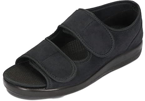 OrtoMed Offene Orthopädische Schuhe Damen Herren Verstellbare Breite Orthopädische Einlegesohle Klettverschluss Microvelour Schwarz 36-46 EU (Schwarz 513, Numeric_40)