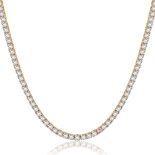 Roheafer Tennis Kette Iced Out, 5A Zirkonia Halsketten für Damen Herren, 18 Karat Weißgold Plattiert | 4,0 mm 5,0 mm Silber Gold Rundschliff Diamante Choker Halskette Armband