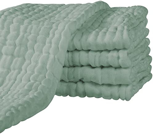 Yoofoss Mullwindeln Spucktücher 5er Set 65x65 cm Mulltücher 100% Baumwolle Stoffwindeln Saugstark Faltwindeln für Baby Kochfest Premium Qualität Dunkelgrün