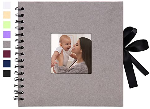 Vienrose Fotoalbum Scrapbook Album 20,5x20,5 cm DIY Seidenband Fotobuch Spiralalbum 40 Schwarze Seiten für 10x15 Fotos für Baby Memory Book Valentinstag Geburtstag Jahrestag Geschenk Grau