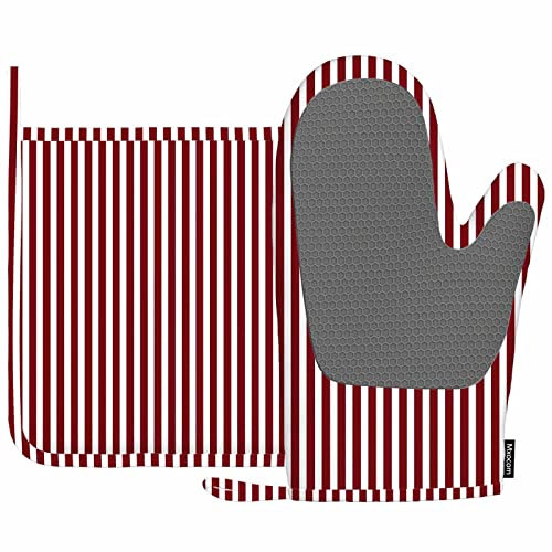 Mxocom Ofenhandschuhe und Topflappen, Silikon, vertikales Streifenmuster, einfach, endlos, Retro, weiß, rote Linien, Grillhandschuhe für Küche, Kochen, Backen, Grillen