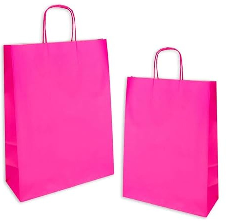 Florio Carta - 25er Pack Shopper aus Papier 110 g | Farbe Fuchsia | Griff aus gedrehtem Papier | Größe: 25 x 11 x 36 cm | Erhältlich in verschiedenen Größen und Farben