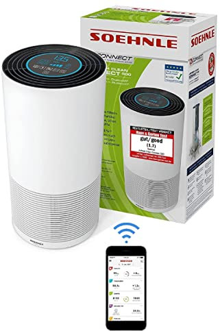 Soehnle Airfresh Clean Connect 500 Luftreiniger Allergiker, Luftfilter 99,5% von Staub Pollen Gerüche Keime, CADR 300m³/h bis 78m² Raucherzimmer, Air Purifier Schlafmodus Timer, App Anbindung