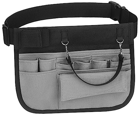 FRCOLOR Utility Belt Waist Bag for Women with Multiple Pockets, Heavy Duty Oxford Nurse Tool Pouch, Grey Gardening and Construction Waist Apron for Organizing Tools