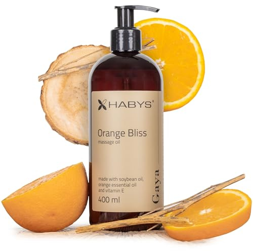 HABYS Gaya | Orange Bliss Massageöl | Leichtes Aromatisches Körperöl mit Sojaöl und Orangen-Essenz, Vitamin E | Ideal für Trockene und Empfindliche Haut | Dermatologisch Getestet 400ML