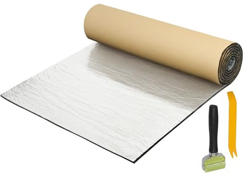 QUARKZMAN 1 Ensemble De 394Mil 10Mm 16.36Sqft Tapis D'Insonorisation Pour Voiture Avec Outil De Démontage Du Rouleau En Mousse À Feuille D'Aluminium Pour Capot D'Aile 59.84X39.37
