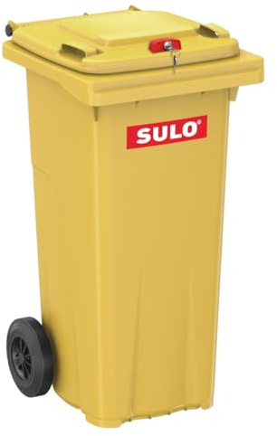 Sulo 120 Liter Müllbehälter Mülltonne Abfalltonne + Schloss| Gelb | Für alle DIN-Kammschüttungen |Made in DE|Extra Starker Kunststoff | Vollgummiräder | Leicht zu Reinigen | UV-Fest