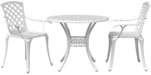 vidaXL Bistroset 3-TLG., Balkonset Tisch 2 Stühle, Sitzgruppe für Garten Terrasse Balkon, Balkonmöbel Gartenmöbel, Weiß Aluminiumguss