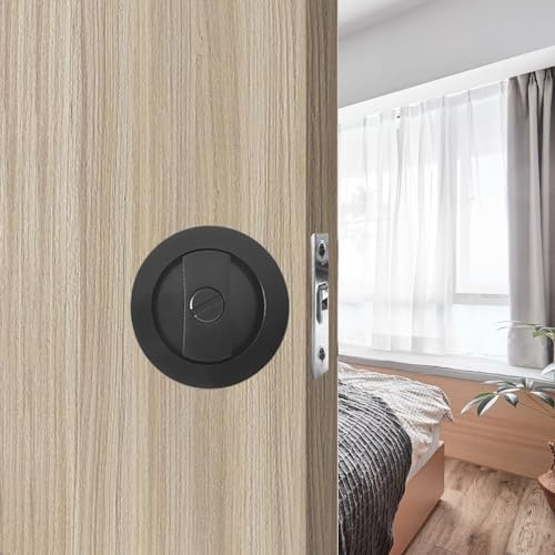 betensh Redondo Cerradura para Puertas Correderas Manilla para Puerta de Bolsillo sin llave Manilla Invisible para Puertas Empotradas juego de manijas invisibles de 66 mm negro