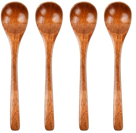Chstarina 4 Pezzi Cucchiaio da Cucina in Legno, Cucchiai da Caffè, 14.5cm, Cucchiaio Miele Legno, Cucchiai da Minestra, Cucchiaio Legno Piccoli per Miele, Caffè, Tè, Cucinare