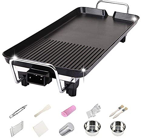 TVSKWMRQ Parrilla eléctrica de Mesa Teppanyaki Bandeja para Hornear eléctrica de 26,3 * 11 Pulgadas Plancha para Barbacoa multifunción de 1700 W Sartén Antiadherente Sartén para Parrilla