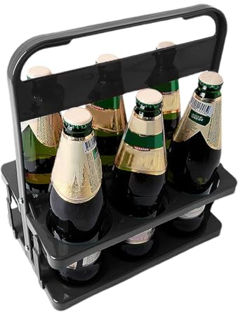 Bbbabeslk Foldable Drink Carrier - 6 Bottle Portable Beer & Wine Bottle Holder - Black Countertop Bottle Rack
