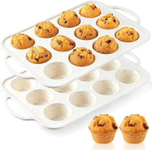 CLUEWR 2 Stück Silikon Muffinform, BPA Frei und Antihaftbeschichtung Muffinblech für 12 Muffins, Muffin Backformen mit Metallrahmen für Muffins, Brownies, Cupcakes