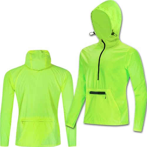ARMAAN Fahrradjacke mit halbem Reißverschluss und Langen Ärmeln, Herren-Mountainbike-Fahrradmantel, atmungsaktiv, Ultraleicht, für den Sommer, Laufrad, Windjacke, Winddicht, Jogging,Green-2XL