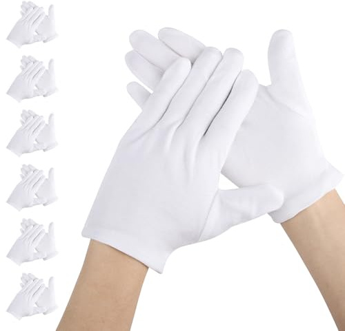 Segbeauty Gant Blanc, 6 Paires Gants Coton Dermatologique, Gants Hydratants, Gants Lavables pour Mains Sèches et L'Eczéma, Hydratants, Inspection de Bijoux et Plus (M)