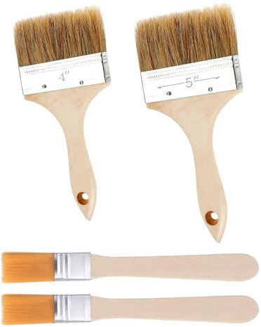 MYGLOAR Juego de pinceles para esmalte 4 piezas 100mm/125mm/15mm, pincel plano con mango de madera, pincel plano, pincel, pincel para superficies, barniz, esmalte, pincel para pared