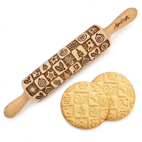 CARREAUX DE NOËL Rouleaux à Pâtisserie Gravé| Rouleau Pâtisserie en Relief Pour DIY Faire, Pour la Décoration de Biscuits, Rouleau à Pâtisserie en Relief en Bois avec Embossage par Algis Crafts