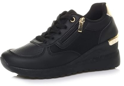AJVANI Womens Ladies mid Wedge Heel Gold Trim lace up Trainers Sneakers Size 8 41