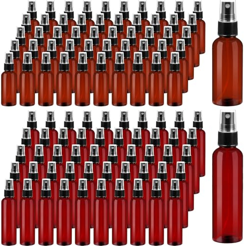 100 Pcs Small Amber Plastic Spray Bottles 120ml & 60ml Fine Mist Spray Pump Bottle Bulk, Empty Travel Spray Containers Reusable Leak-proof Perfume Atomiser for Storage Essential oils Liquids Cleaning