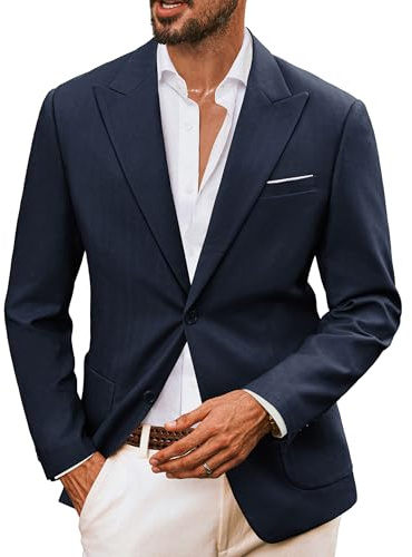 PJ PAUL JONES Veste en lin pour homme - 2 boutons - Coupe droite - Style sportif et moderne - Pour les loisirs, bleu marine, L